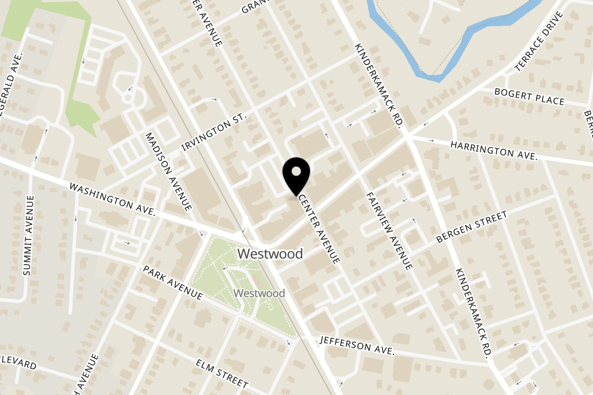 Map showing the location of Downtown Dhaba on 266 Center Avenue in Westwood